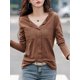 thumbnail image 1 of Camisetas de algodón de manga larga para mujer, blusa verde con cuello en V de Color sólido, camisetas holgadas suaves coreanas de café 2024, 1 of 5