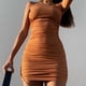 thumbnail image 1 of Vestido Nuevo vestido ajustado de canalé plisado Cgtredaw para Mujer Café T XXL, 1 of 7
