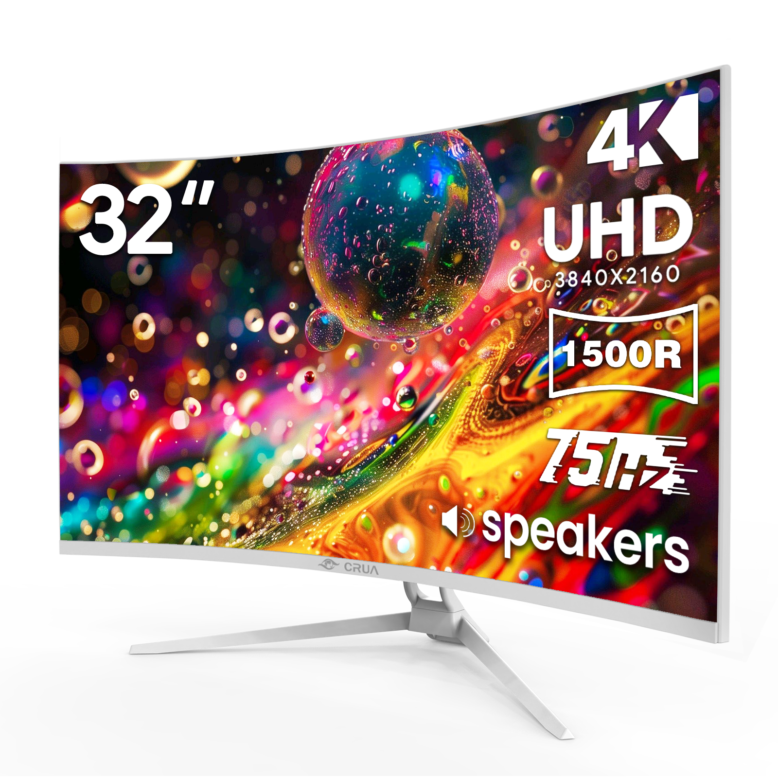 CRUA 32" Curved Monitor 75Hz 3840x2160 UHD, White photo 1