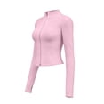 thumbnail image 6 of Dwellite Women's Cropped Lightweight Stretchy Running Track Jackets Zip Up Quick Dry Long Sleeve Athletic Yoga Tops with Thumb Holes Pink 2XL, 6 of 6