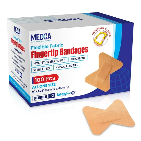 MEDca Flexible Fabric Fingertip Bandages, 100 Count, 2" x 1.75"