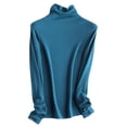 thumbnail image 3 of Camisa básica de corte entallado de lana con esencia de proteína de cachemira y cuello alto apilado para otoño, 3 of 5