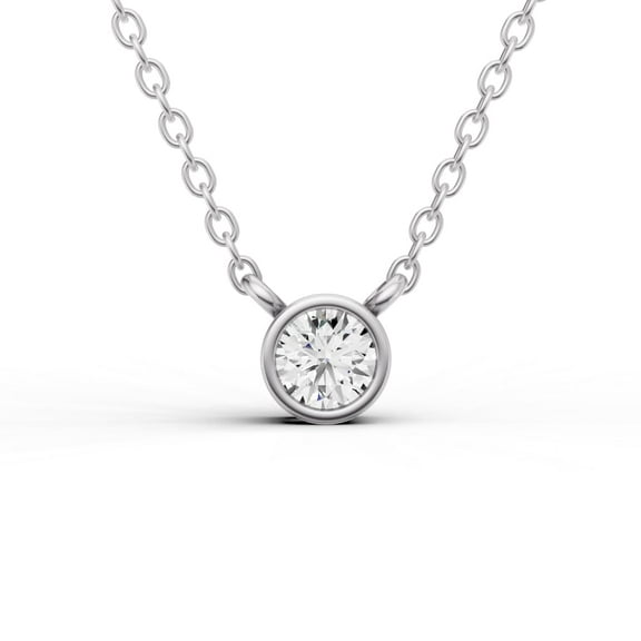 0.25 Carat Round Cut Lab Grown Diamond Solitaire Pendant with Bezel Setting in 14K White Gold