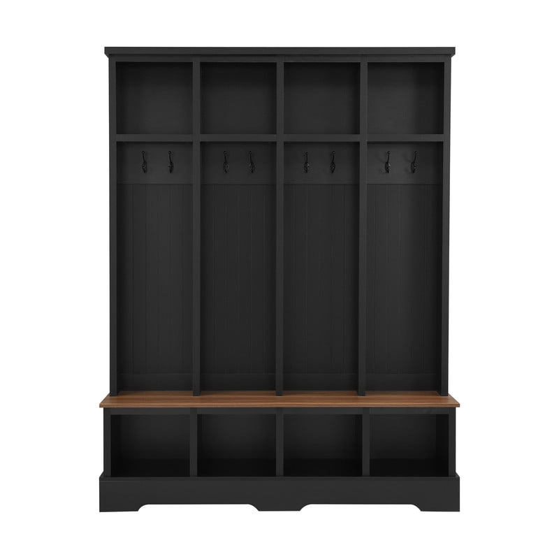 Farmhouse Hall Tree with Bench and 8 Hooks, 76.7" Entryway Coat Rack with Shoe Storage Compartments, 3-in-1 Mudroom Organizer, Hall Tree Bench for Entryway, Living Room