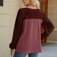 thumbnail image 5 of QLEICOM Women's Crewneck Long Sleeve Patchwork Tops Casual T-shirt Blouses Shirts Tops Wine XL, US Size 10, 5 of 5
