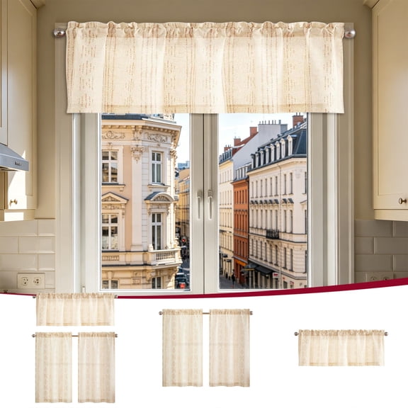 Beautynvta Valance Curtain, Kitchen Striped Window Curtain for Living Room Light Filtering Farmhouse Valance for Kitchen Rod Pocket, 18x54 Inch
