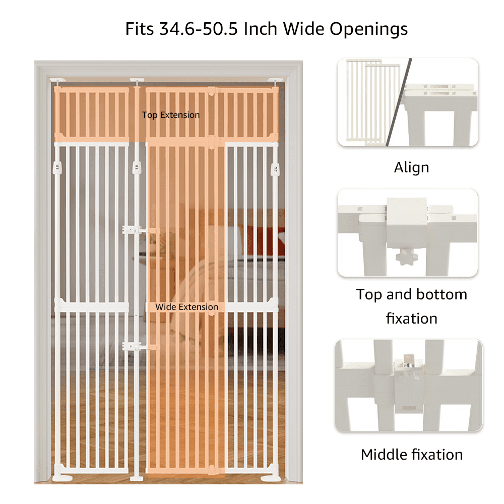 unipaws 86" High Extra Tall Cat Gate with Doors Locks Narrow Bar Spacing, 35-51" Wide Pressure Mounted Dog Gate