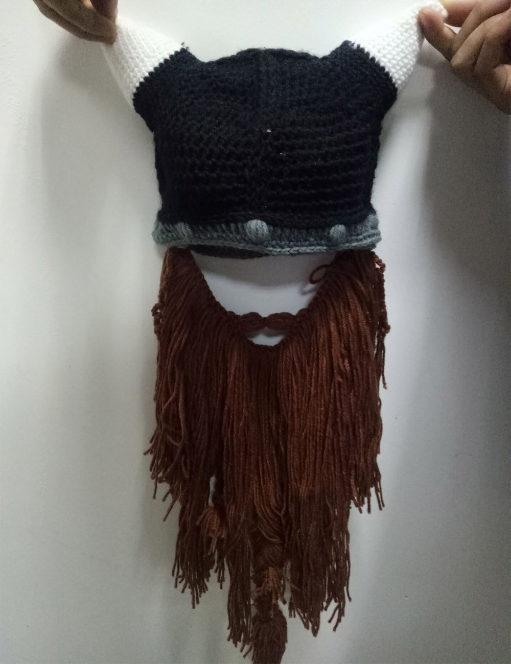 Winter Warm Mask Knitted Wool Funny Skull Cap Wig Beard Hats Handmade Knit Warm Winter Caps Ski Funny Mask Beanie for Men Women