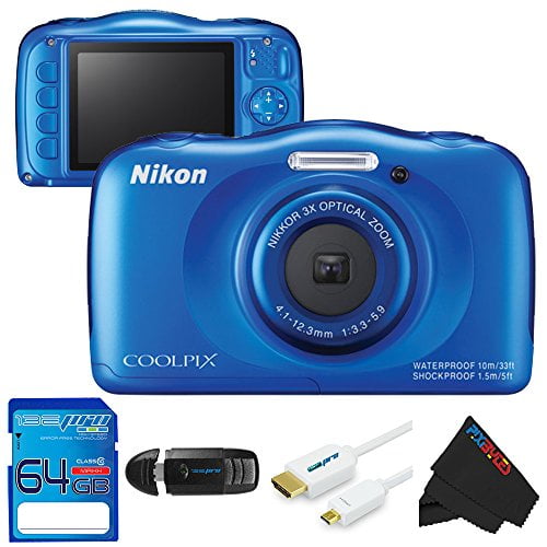 Nikon COOLPIX S33 13.2MP Waterproof Shockproof Digital Camera (Blue