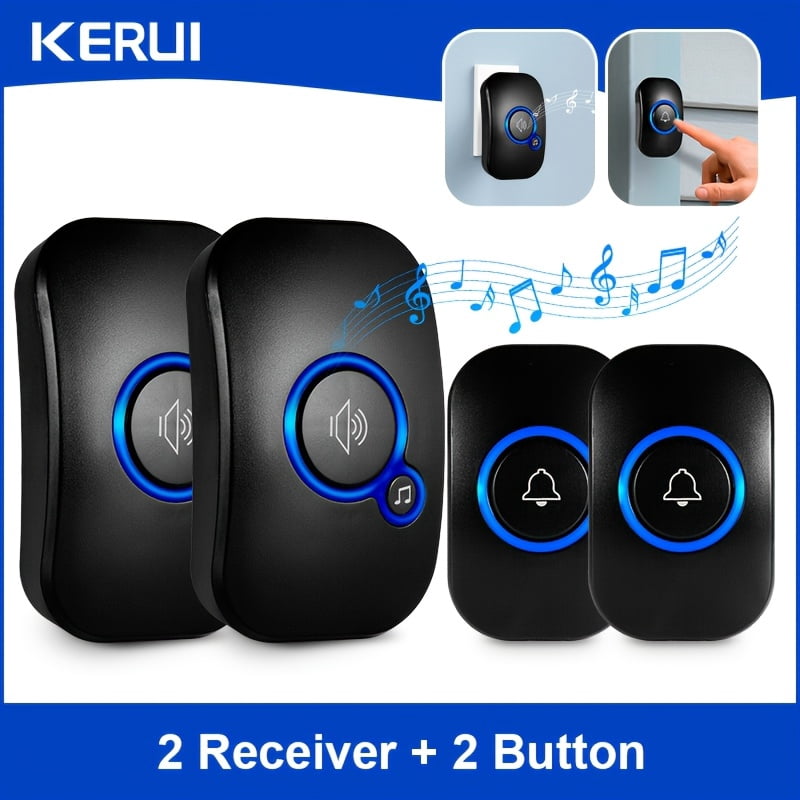 Long-range Smart Home Doorbell: 2-in-1 Design, 32 Melodies, 4 Volume Levels, LED Flash, Plug-and-Play, No Wiring, Black