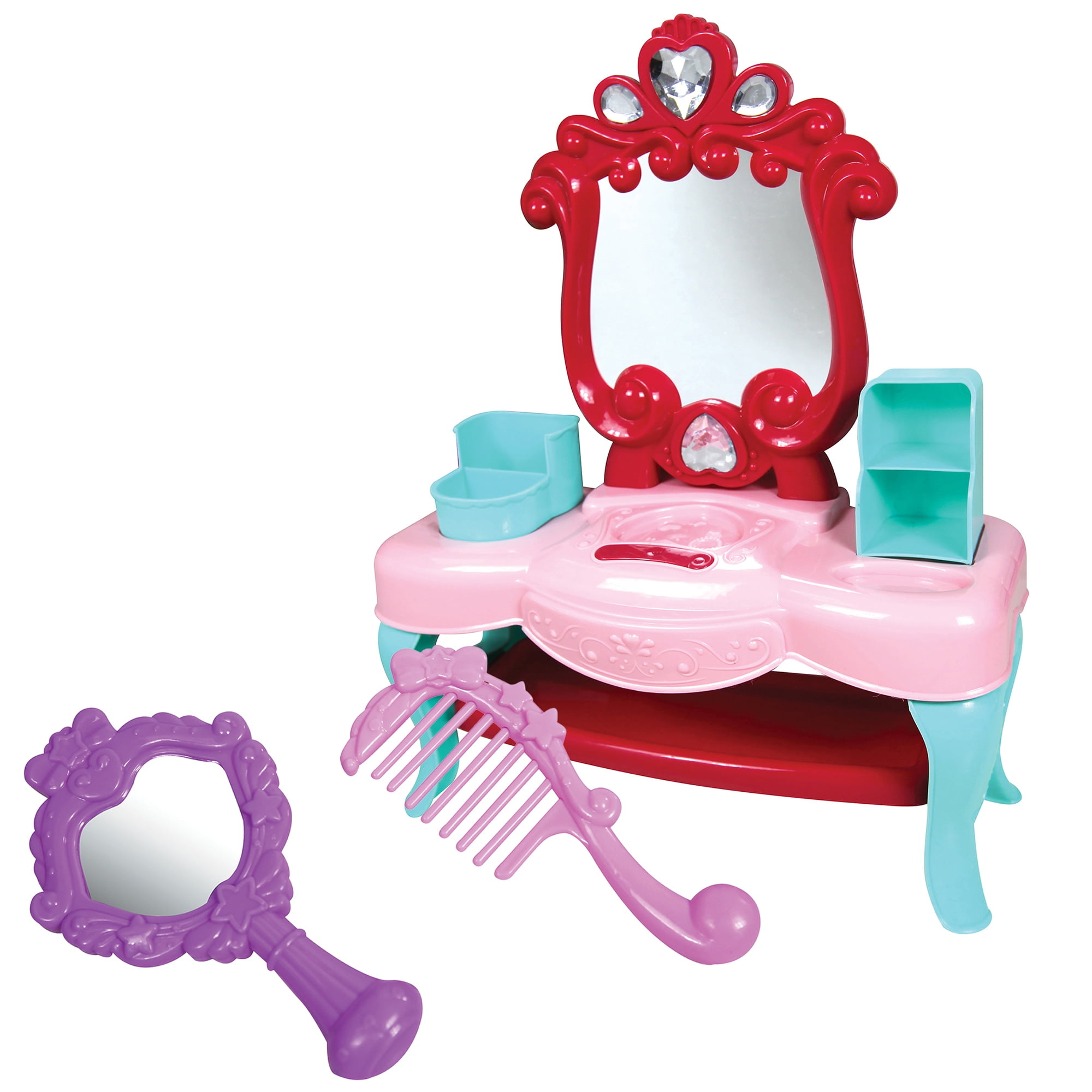 Lissi: Make Up Table Set - 8" Toddler Doll, Brush & Mirror - Blonde Hair - Pink-Red-Blue - Styling Toy Playset, Hair Care Accessories, Kids-Toddler 2+