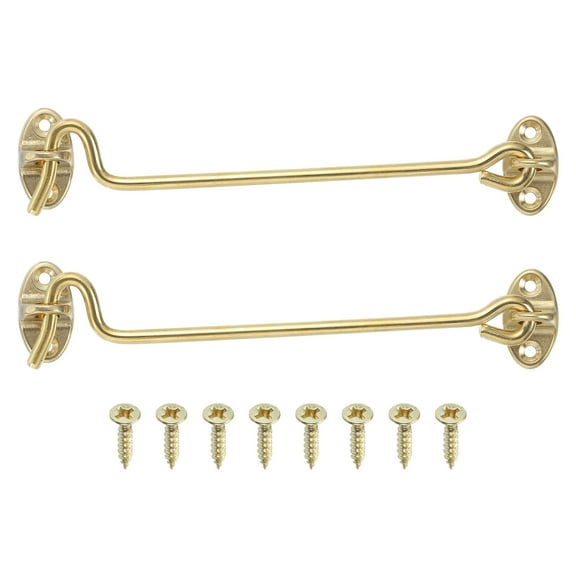 2Pcs 6" Hook and Eyes Catch Door Latch Locks, Brass Cabin Hooks Fastener, Brass
