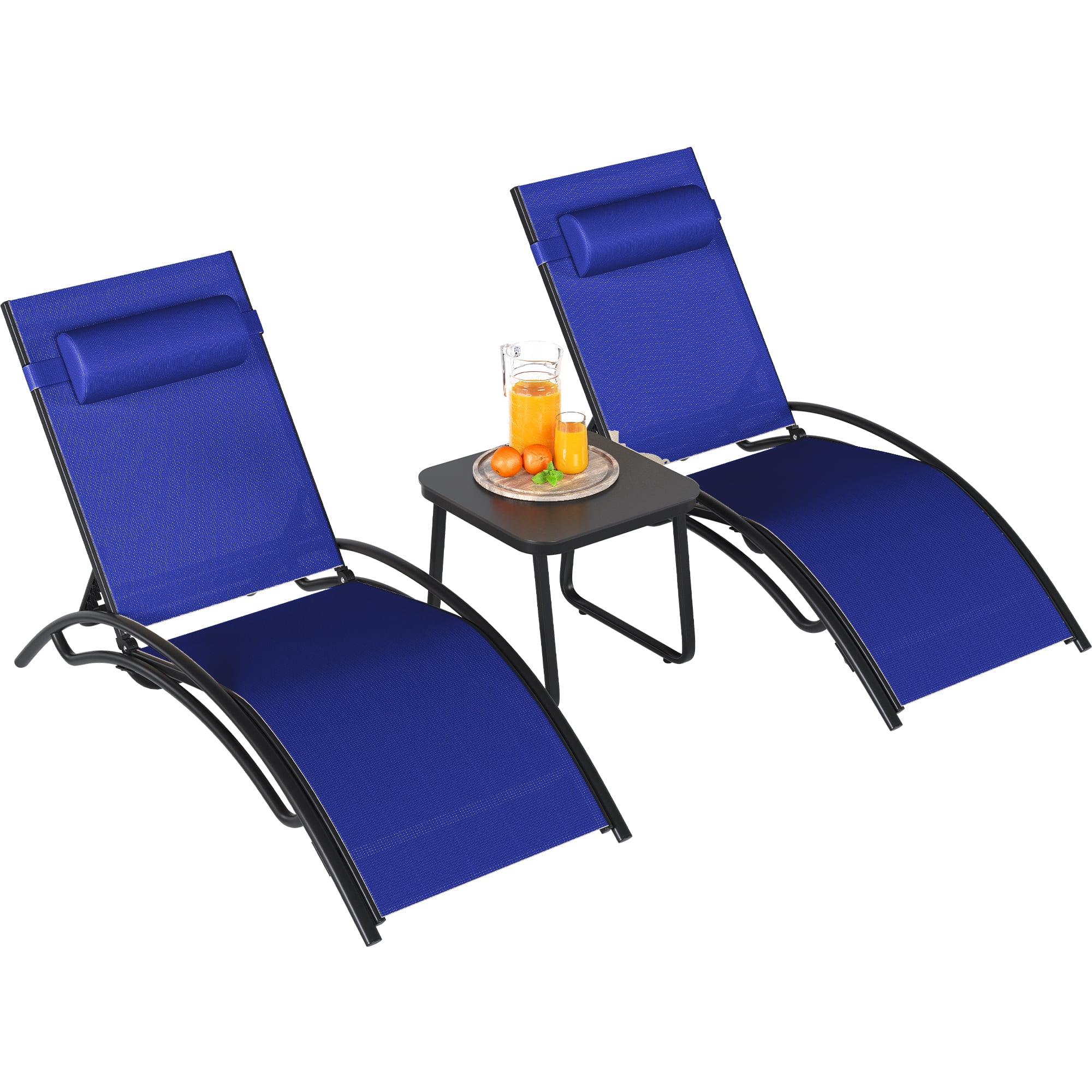 Uforic 3 Pcs Paito Outdoor Chaise Lounge Chair,Folding & Adjustable Reclining Armrest Pool Blue