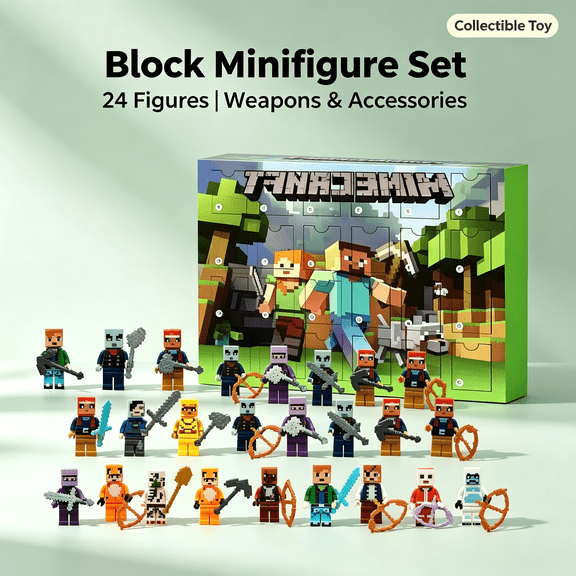 Mine World Advent Calendar,Halloween 24 Days Surprise Collectible Mini Action Figures, Christmas Building Block Characters