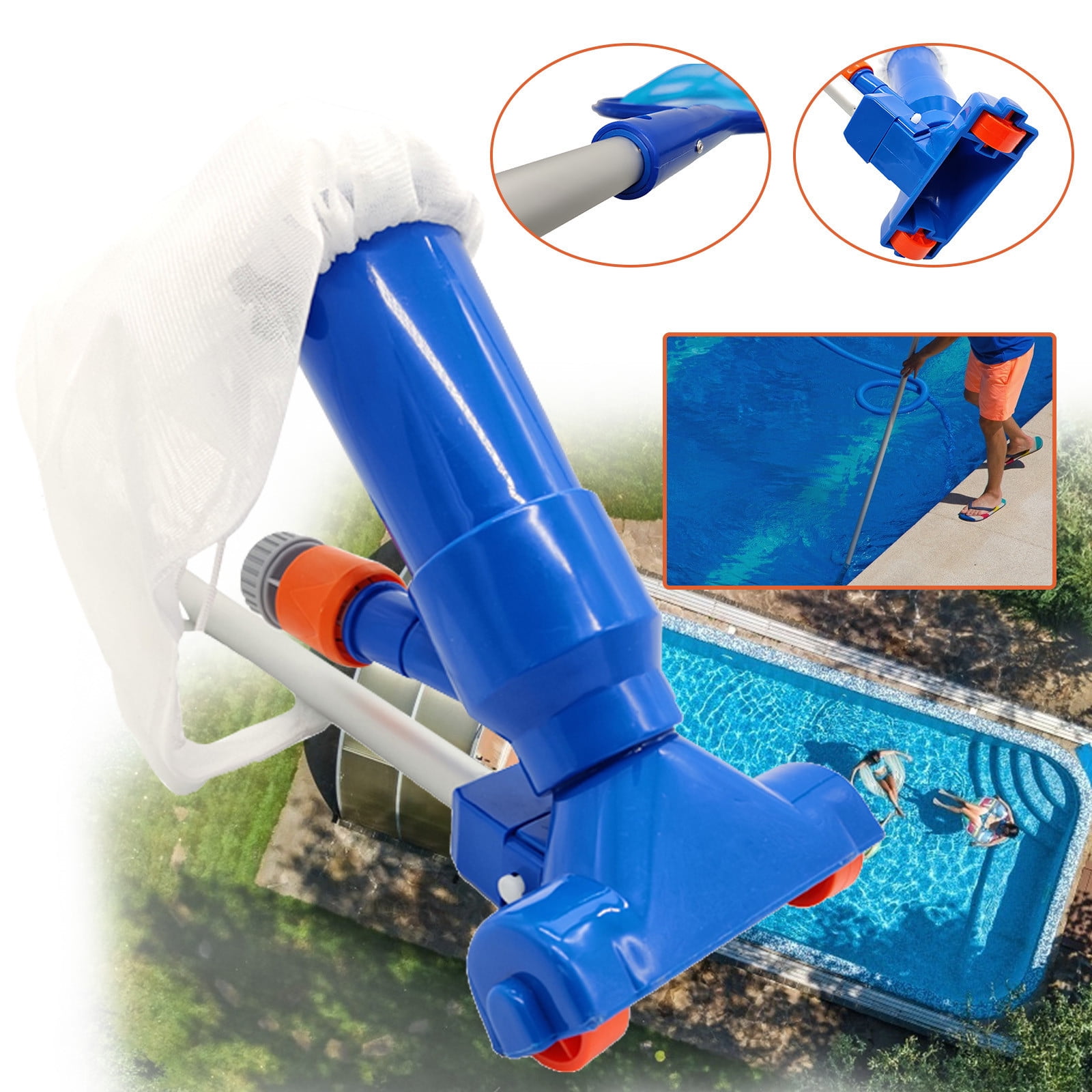 Swimming Pool Vacuum Cleaner, Pool Skimmer Net and Leaf Rake, 5-in-1 Pool Cleaning Kit with Telescopic Pole, Heavy Duty Pool Maintenance Tool for In-Ground & Above Ground Pools, Spa and Hot Tubs