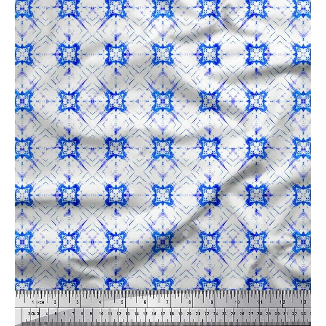 Soimoi Poly Georgette Fabric Check Tie-Dye Printed Fabric 1 Yard 42 Inch Wide