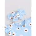 thumbnail image 6 of FEORJGP Infant Girl 3 Piece Clothes Newborn Baby Short Sleeve Jumpsuit Crew Neck Bodysuit Daisy Print Romper and Ruffle Elastic Shorts Headband Set Cute Swwet Summer Outfits, 6 of 9
