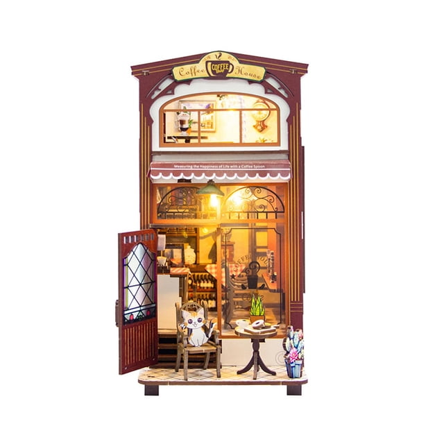 Kits de casa de muñecas en miniatura de madera 3D, modelo de cafetería, decoración de escritorio fácil de montar, regalo hecho a mano de moda con