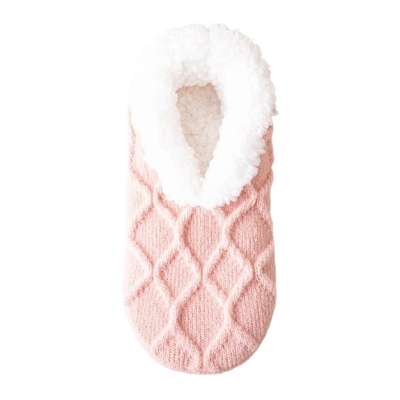 Xfvqtps Women Knit Socks Plush Lined Low Cut Thick Winter Warm Solid Color Rib Home Floor Socks