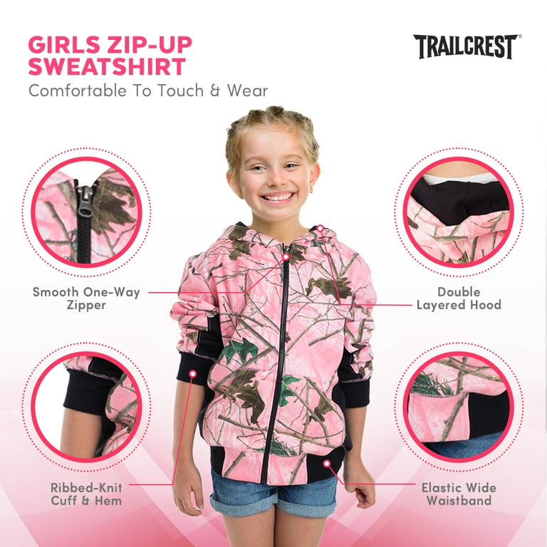 TrailCrest Little Girl s Full Zip up Pink Camo Hoodie Sweatshirt Jacket Large