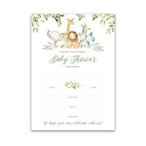 SAFARI ANIMALS Baby Shower INVITATIONS — Pack of 25-Blank Fill-in INVITES, Green Rustic Forest Jungle Animal Theme, Couples Shower Co-ed Shower Invitation Coed Gender Neutral Elephant Lion I550-INV1