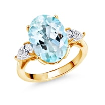Gem Stone King 18K Yellow Gold Plated Silver Sky Blue Topaz and Lab Grown Diamond Engagement Ring for Women | 6.88 Cttw | Oval 14X10MM | Gemstone November Birthstone | Size 6