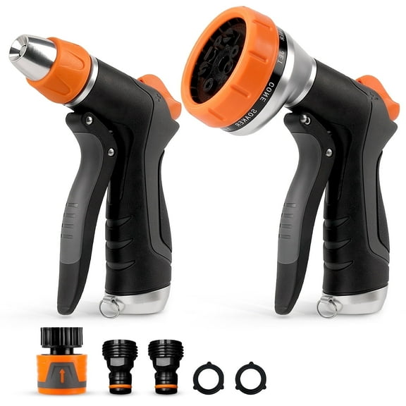 Teblint Garden Hose Nozzles 2 Pack, Heavy-Duty Water Hose Nozzle with Flow Control, Adjustable Garden Sprayer with 10 Spray Patterns for Garden Watering, Car Washing, Window Cleaning, Pets Bathing
