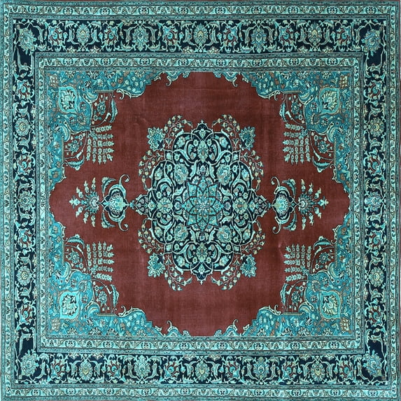 Ahgly Company Indoor Square Medallion Light Blue Traditional Area Rugs, 5' Square