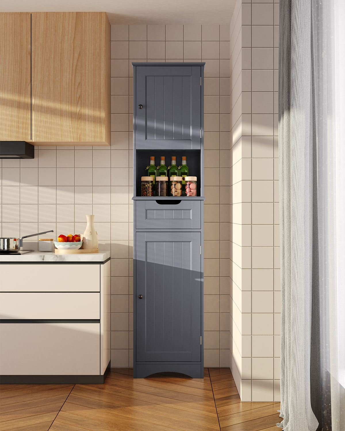 Aiho 67.2"H 2-Door Storage Cabinet – with Adjustable Shelves, Universal for Bathroom, Kitchen & Living Room Grey