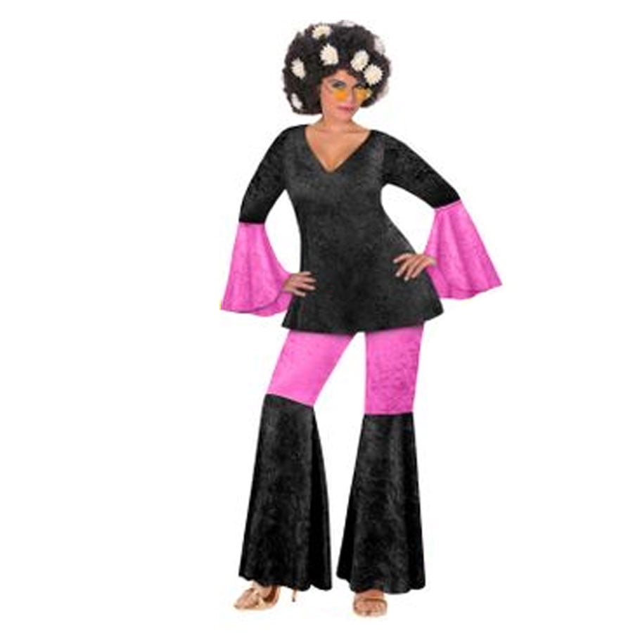 Plus Size Crush Velvet Black & Hot Pink Deluxe Hippie 2PC Set 60's