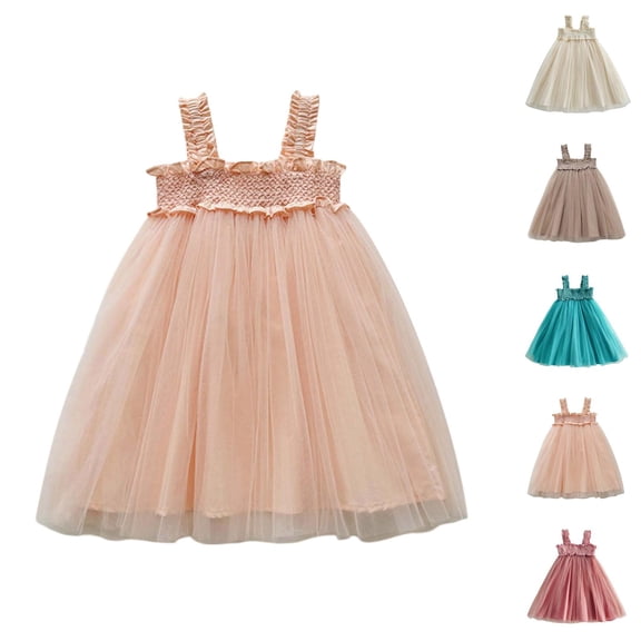 Sleeveless Fairy Tutu Party Dress – 3D Mesh Puff Gown for Girls, Dreamy Performance Wear, Magical Contrast to Pink Dress for Girls Neutrals