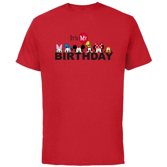 Disney Mickey and Friends It's My Birthday - Short Sleeve Cotton T-Shirt for Adults -Customized-Red