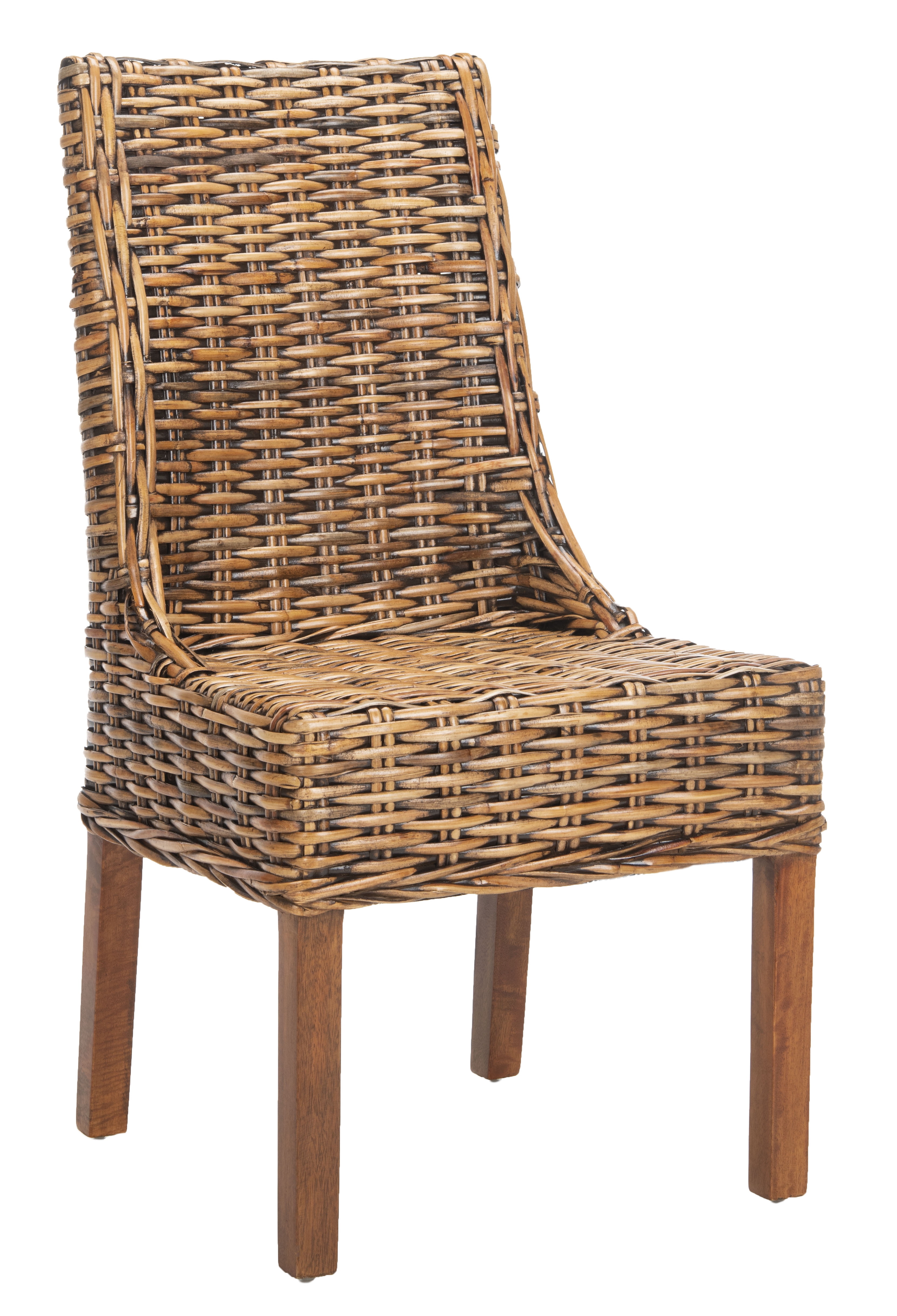 SAFAVIEH Suncoast Nautical Rattan Solid Dining Parsons Chair, Walnut (Set of 2)