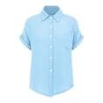 thumbnail image 2 of Button Down Shirts For Women Summer Blouses For Women Cotton Boho Tops Solid Color Work Blouses Peasant Blouse Linen Clothing For Women Summer Linen Tops Loose Fit Tee Shirt Women Sky Blue2 3XL, 2 of 8