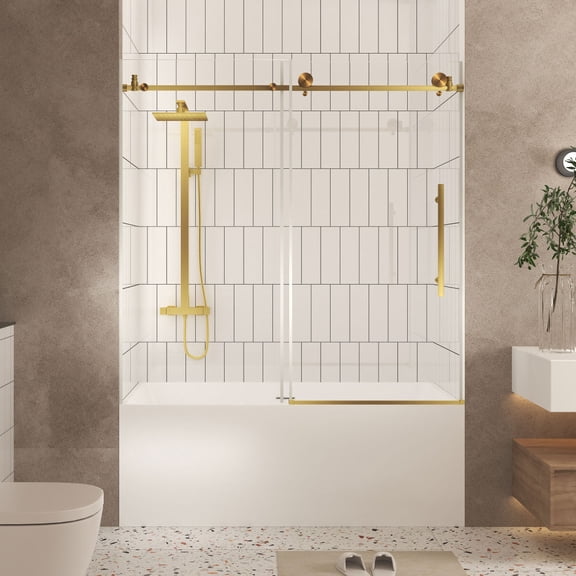 56-60" W x 60" H Frameless Shower Door, 1/4" Tempered Glass, Brushed Gold