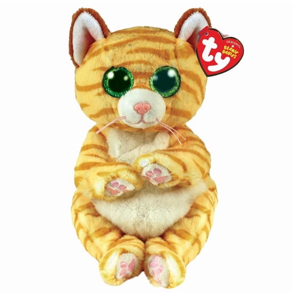 TY Beanie Baby (Beanie Bellies) - MANGO the Gold Striped Cat (6" Plush MWMTs)(BONUS 1 FUN CHOPS & 1 T CARD)