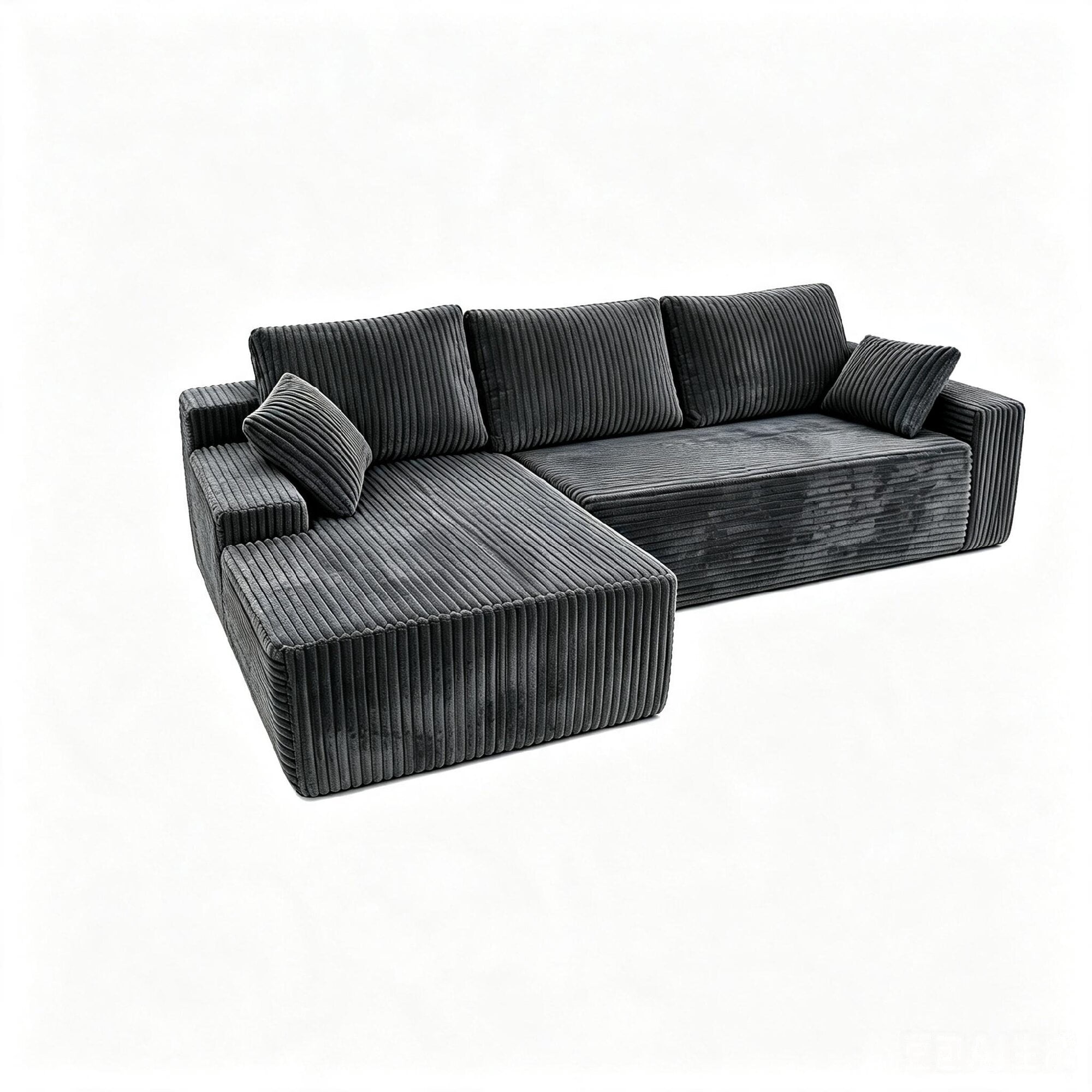 Howcool 96" L‑Shaped Modular Sectional Sofa with Deep Seat Chaise,Corduroy 3‑Seat Boneless Cloud Couch,Compressed Sofa for Living Room,No Assembly Required,Left Facing,Gray