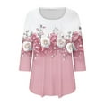 thumbnail image 7 of JTZGDY Summer Tunic Tops for Women Dressy Casual 2025 Fashion 3/4 Lenght Sleeve Floral Printed Ruched Pleated Crewneck Graphic T-Shirts Loose Fit Curvy Hem Blouse Pink#02 L, 7 of 7