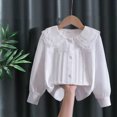 thumbnail image 5 of CAUYDY Collared Shirts for Girls Kids Long Sleeve Button Down Ruffle Blouse, School Uniform Top for Graduation Photoshoot Clothes White Sizes 9-10 Years, 5 of 5