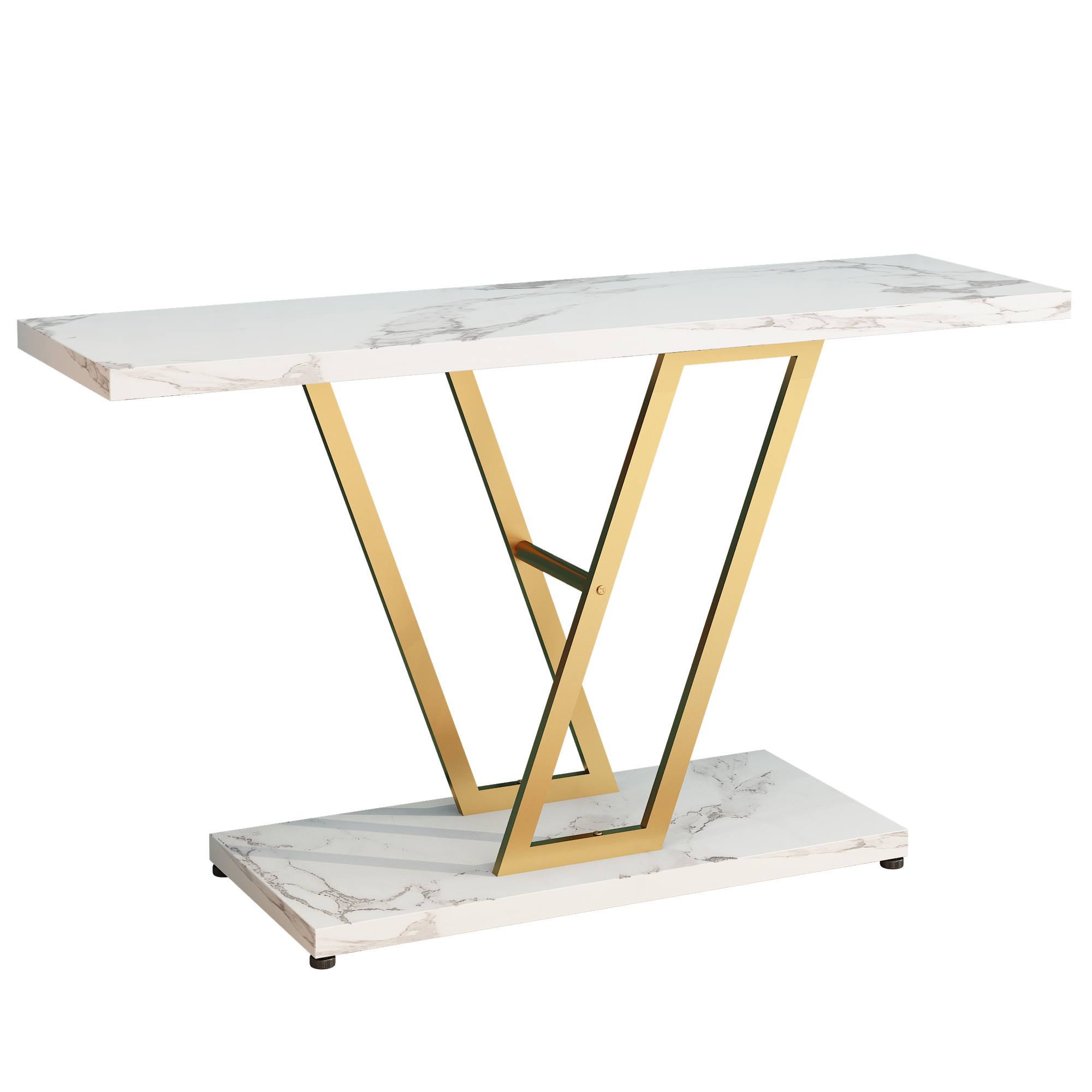 IVV Modern Console Table, 42.1 Inch Sofa Table with Gold Metal Base, 2-Tier Long Skinny Table for Hallway, Entryway, Living Room, Foyer