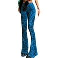 thumbnail image 3 of Flare Yoga Pants for Women - Soft High Waist Bootcut Leggings Tall & Long Leopard Flared Pants Blue Leopard L, 3 of 9