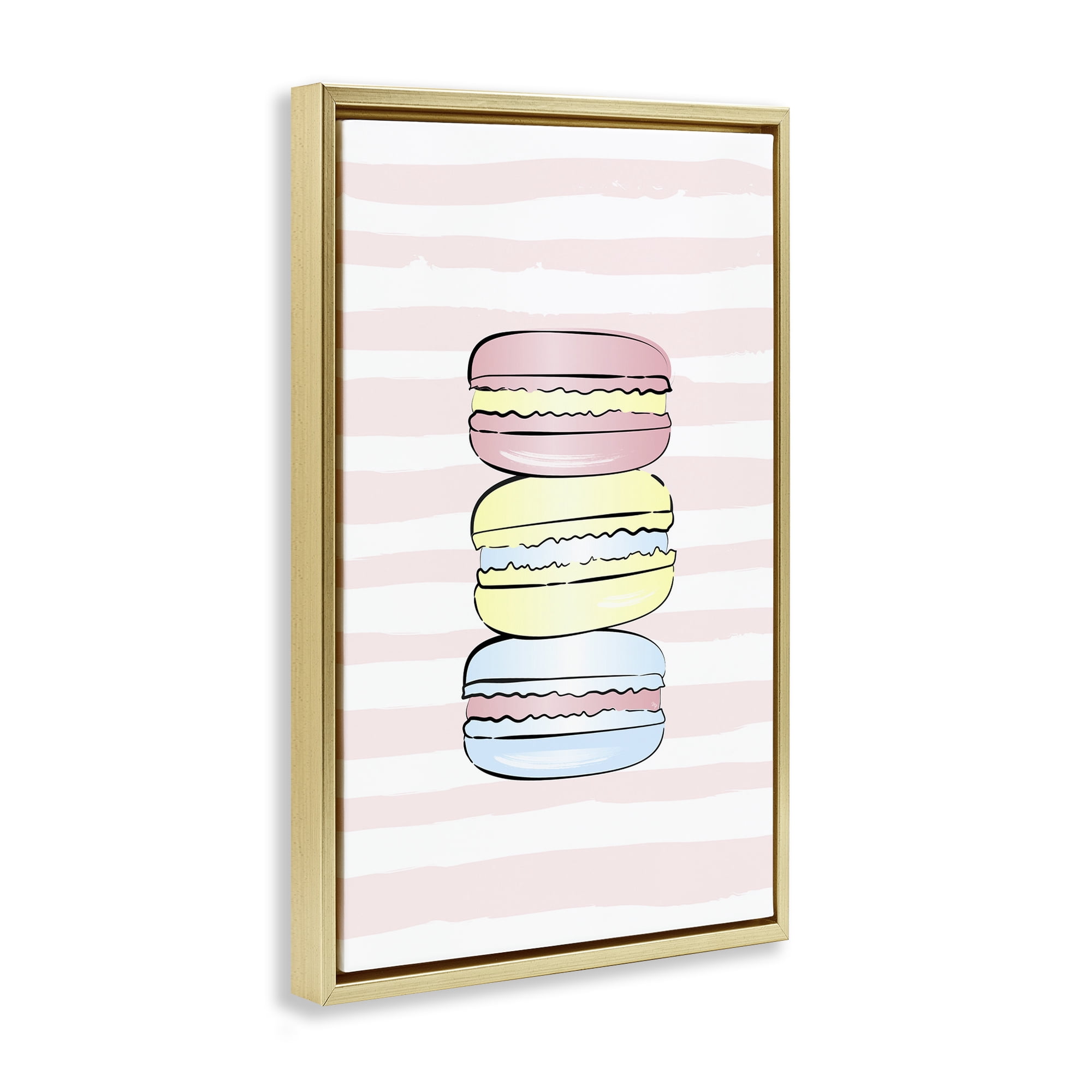 Stupell Industries Pink Stripes Macarons Food & Beverage Painting Gold Floater Framed Art Print Wall Art, 17 x 25