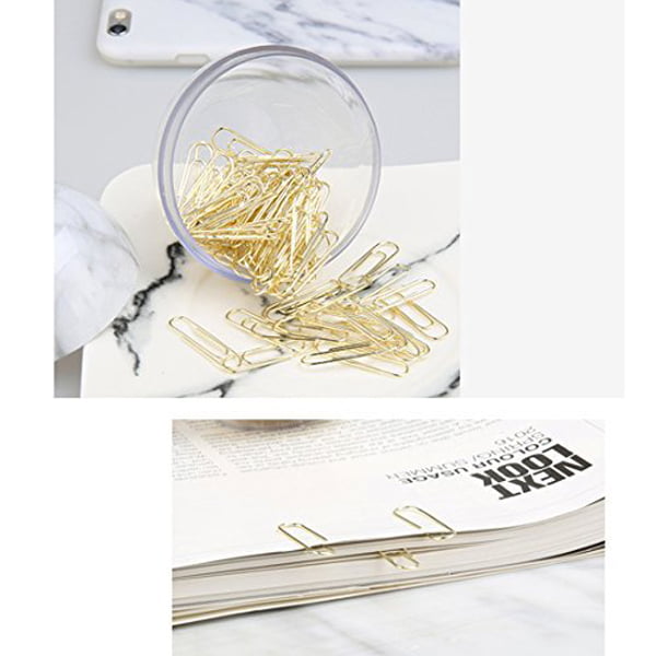 28mm Gold Paper Clips in Elegant Magnetic Marble White Clip Holder 100 Cl B7Y4 