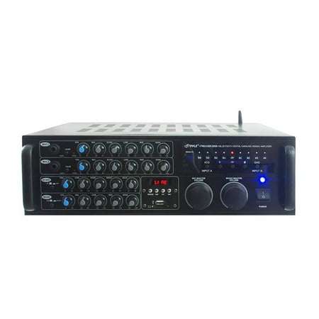 Pyle PMXAKB2000 - 2000 Watt DJ Karaoke Mixer and Amplifier with Built-in Bluetooth - 2 Microphone Inputs with Effects and EQ