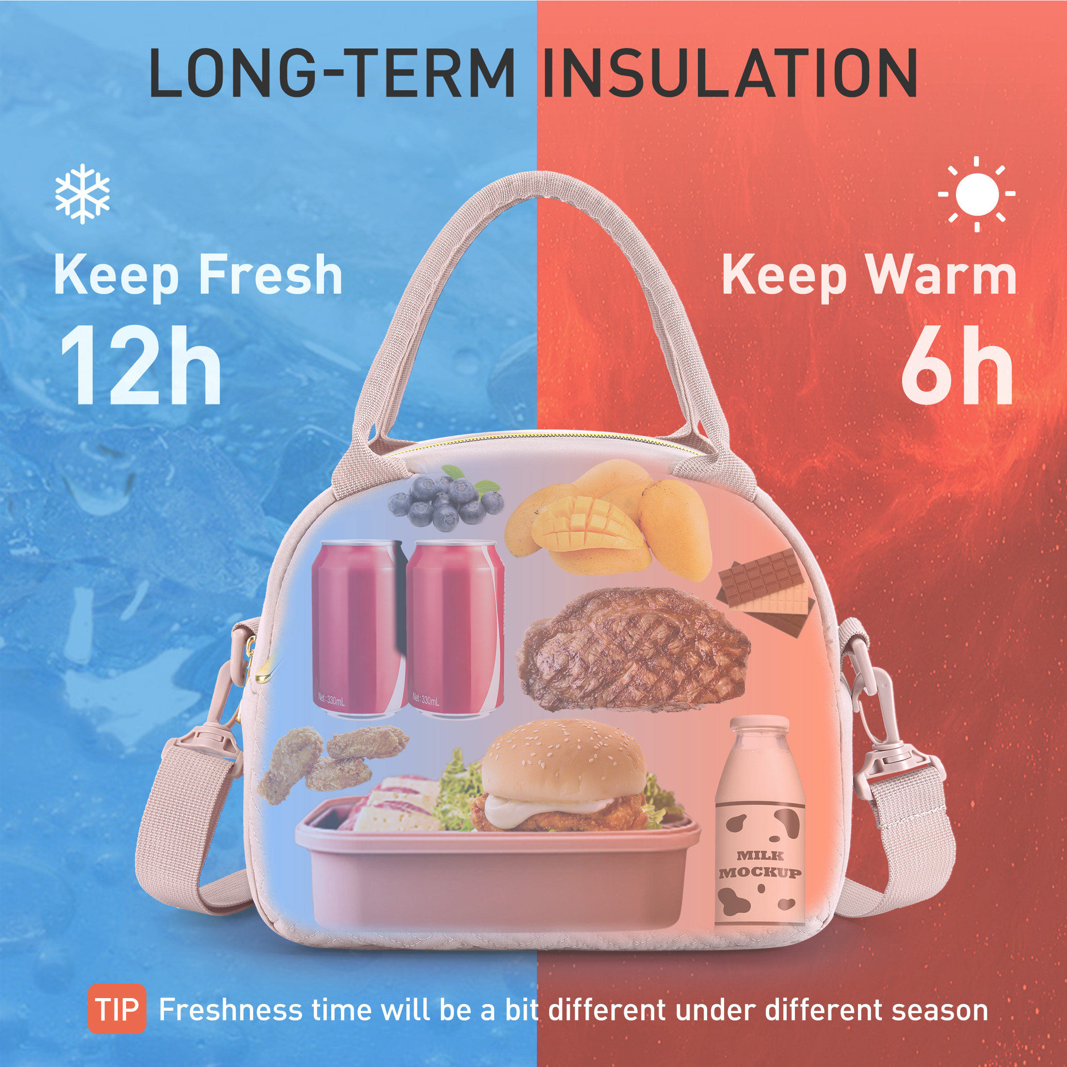 TOURIT Insulated Lunch Bag for Women, Pink Striped photo 4