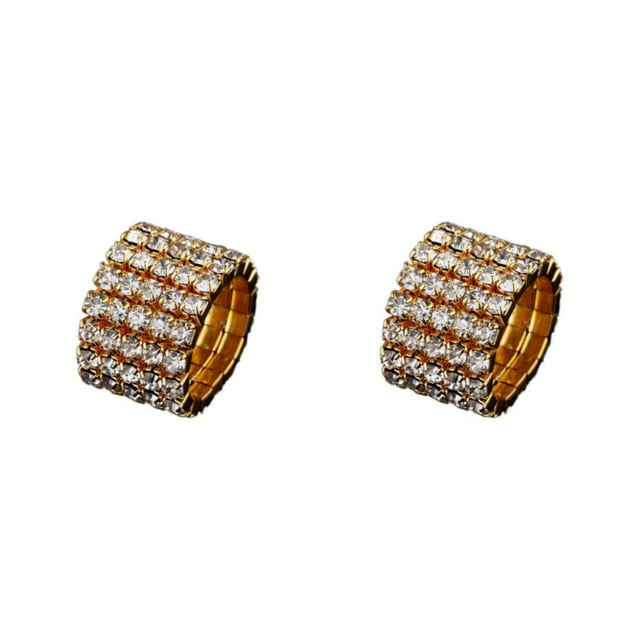 relayinert Mesmerizing Elastic Ring Exquisite Crystal Inlays For Captivating Appearance golden 5 rows 2Set