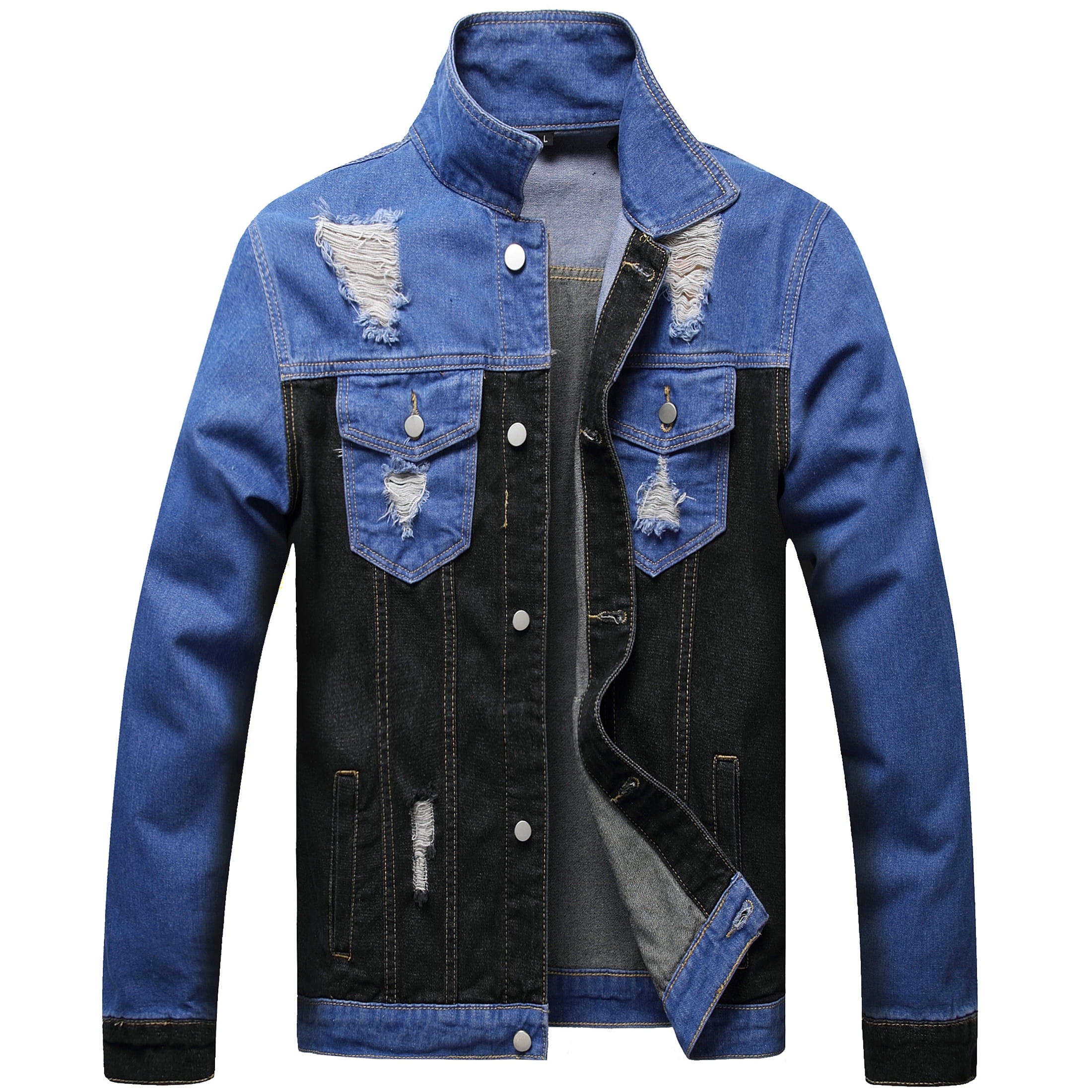 LZLER Classic Jean Jacket for Men Denim Patchwork Jacket - Walmart.com