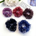 thumbnail image 6 of Fashion Parties Daily Use Lace Double Layer Rhinestone Flower Hair Scrunchies Rubber Hairbands Elastic Hair Bands Hair Ties BLUE, 6 of 7
