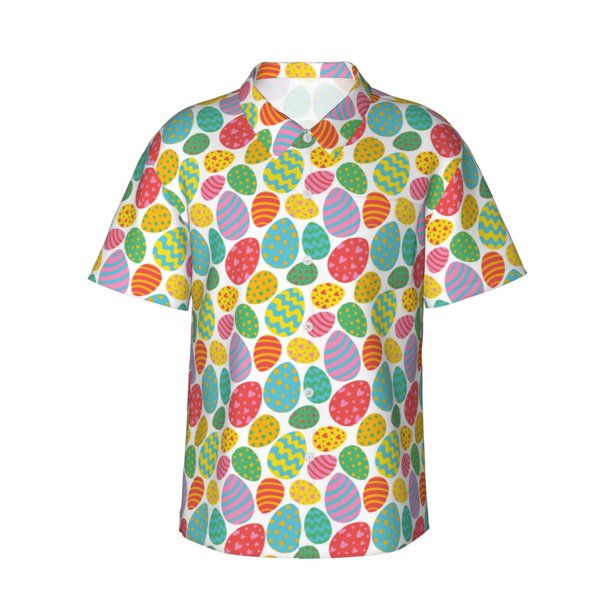 Balery colorful easter eggs Camisas hawaianas de manga corta para hombre, camisas playeras de corte holgado, camisas de vacaciones con botones,3X-Large