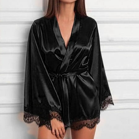 

Lingerie For Women Plus Size Women Satin Nightdress Silk Lace Lingerie Nightgown Sleepwear Robe